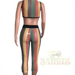 Rasta mesh two-piece suit mesh top women clothing reggae colours mesh suit